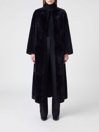 Yves Salomon Cappotto lungo in shearling con scollo a girocollo