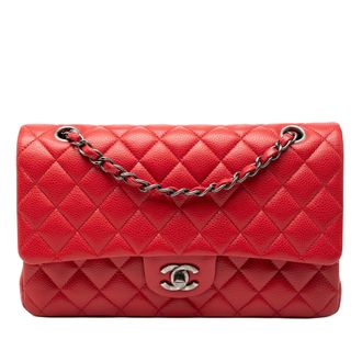 Chanel Voorafbezit Medium Classic Kaviaar Dubbele Flap