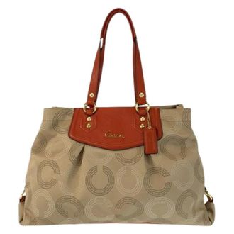 Coach Pre-owned Handbags, female, Beige, Size: ONE SIZE Pre-owned Op Art Canvas Leather 2way Bag