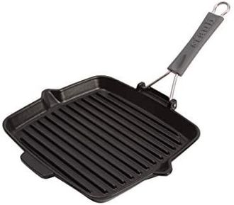 Staub Sart&eacute;n De Hierro Fundido Con Mango De Silicona, Apta Para Inducci&oacute;n, Cuadrada De 24 Cm, Negro - Staub