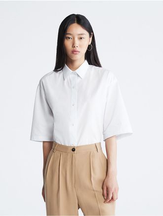 Calvin Klein Womens Poplin Button-Down Shirt - White - XS