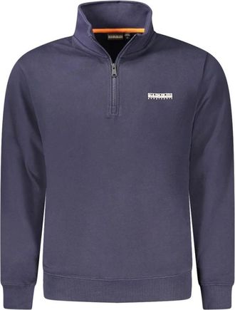 Napapijri Blauwe Katoenen Heren Trui - Heren - Vesten met rits - Blauw - S - Katoen - Hoodies & sweatvesten