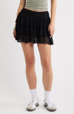BP. Lace Tiered Mini Skort in Black at Nordstrom, Size Xx-Small