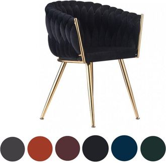 Life Interiors Single Roma Modern Velvet Dining Chair - Ergonomic Curved back with Gold Metal Frame - Armchair for Dining Room Kitchen Living Room - Black