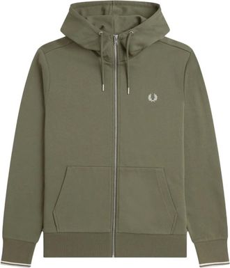 Fred Perry Hooded Zip Through Sweatshirt - Heren - Sweatshirts & Hoodies - Groen - Maat: S Katoen