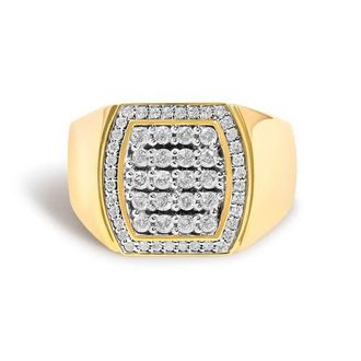 House of Brilliance Mens 14K Yellow Gold Plated Sterling Silver 3/4 Cttw Diamond Cushion Head and Halo Band Ring in Yellow Gold Over Silver at