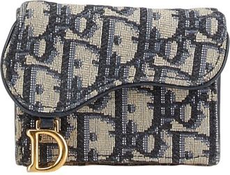 Dior Beige Navy Canvas Leather Wallet (Tri-Fold) (Pre-Owned)