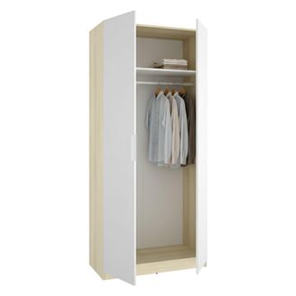 Dmora Armario 2 Puertas Tulot, Ropero Dormitorio Con Perchero, Cajones, Un Estante, 51x204h Cm Blanco