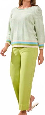 Tribal Quarter Sleeve Scoop-Neck Sweater In Aqua Sky