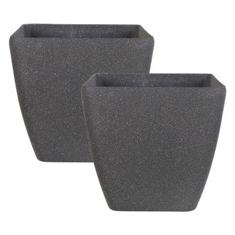 Beliani Beliani - Conjunto De 2 Macetas De Mezcla De Piedra Gris Oscuro 34 X 34 Cm Poliresina Zeli