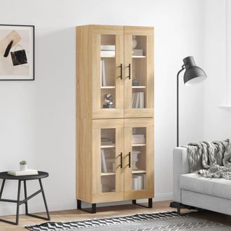 vidaXL Aparador Alto Madera Contrachapada Color Roble 69,5x34x180 Cm Vidaxl