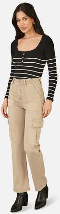 Yumi High Waist Utility Stretch Cargo Pants in Stone at Nordstrom, Size 12