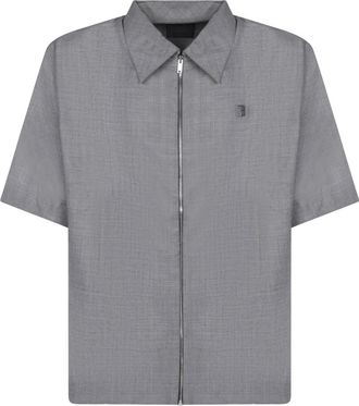 Givenchy Zipped Shirt with 4G Detail - Heren - Korte mouwen Overhemden - Grijs - XL - Wol - Overhemden