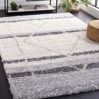 Safavieh Fontana Shag Area Rug, Ivory / Grey Moroccan Style Non-Shedding