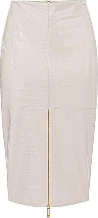 Elisabetta Franchi Textuurrok met krokodillenprint - Dames - Midirokken - Beige - L - Leer - Rokken
