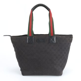 Gucci Black Leather Canvas Tote Bag (Pre-Owned)