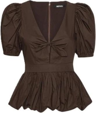 Rotate Puff Sleeve Bubble Top - Dames - Blouses - Bruin - M - Katoen - Overhemden