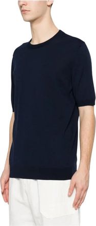 Tagliatore Josh Fijngebreid T-shirt - Heren - Ronde hals truien - Blauw - 2XL - Katoen - Truien & Vesten