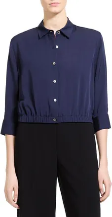 Theory Elastic Hem Silk Button-Up Shirt in Midnight Navy - Rl0 at Nordstrom, Size X-Large