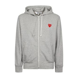 Comme Des Gar&ccedil;ons Zip-throughs, male, Gray, Size: XL Grey Logo Zipped Cotton Hoodie Sweater