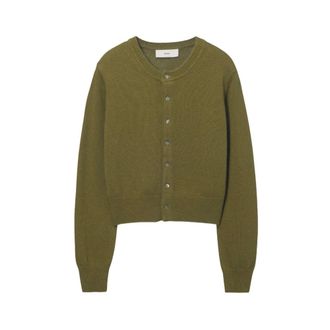 Dunst Truien & Vesten, Dames, Groen, L, Wol, Gebreide Cardigan met Ronde Hals
