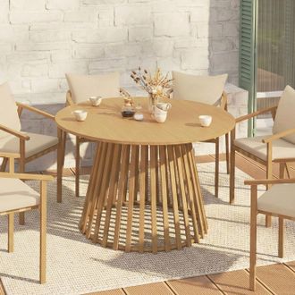 IDMarket Solal Mesa De Jard&iacute;n Redonda De 120 Cm Para 6 Con Base De Listones De Metal Efecto Madera