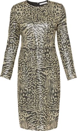 Gina Bacconi Womens Ceri Abstract Animal Sequin Dress - Beige - Size UK 10 (Womens)
