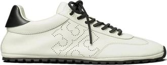 Tory Burch Schoenen, Dames, Wit, 36 EU, Leer, Perforated Logo Leren Sneakers