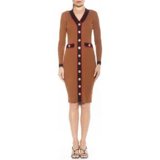 Alexia Admor Janet Long Sleeve Ribbed Sweater Dress in Camel at Nordstrom, Size X-Large