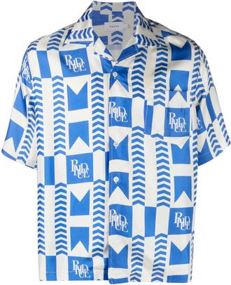 Rhude graphic-print silk shirt - men - Silk - M - Blue