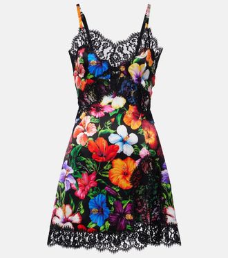 Dolce & Gabbana Abito corto con stampa floreale e pizzo