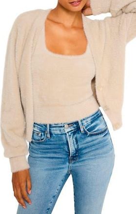 Good American Fuzzy V-Neck Cardigan in Flax001 at Nordstrom Rack, Size X-Large