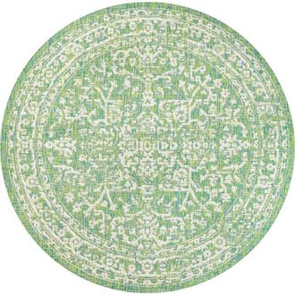 Jonathan Y Designs Malta Bohemian Medallion Textured Weave Indoor/Outdoor Round Area Rug in Cream/green at Nordstrom, Size 5Ft 0In X 5Ft 0In