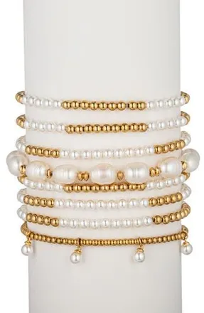 Eye Candy Los Angeles Katrina Set of 8 Assorted Beaded Stretch Bracelets in Gold at Nordstrom Rack