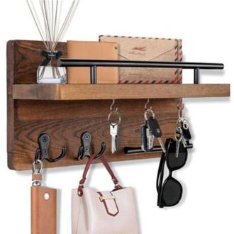 OEM Llavero Decorativo De Pared Con 5 Ganchos Para Llaves, Perchero De Pared Con Ranuras Para Correo, Organizador De Correo De Madera Con Estante, Para Pa