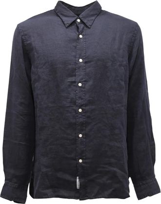 Woolrich Linnen Shirt Melton Blue Model - Heren - Casual Overhemden - Blauw - L - Linnen - Overhemden