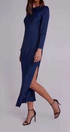 Bella Dahl Bias Long Sleeve Slip Dress In Dark Azure