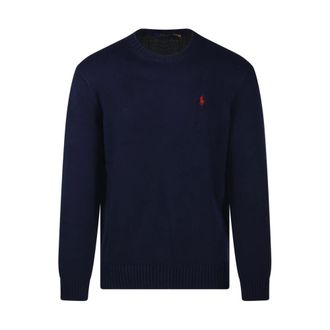 Ralph Lauren Round-neck Knitwear, male, Blue, M, Cotton Crewneck Jumper