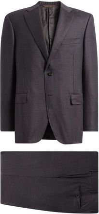 Canali Siena Regular Fit Herringbone Wool Suit in Dark Red Burgundy at Nordstrom, Size 54