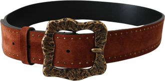 Dolce & Gabbana Mens Brown Suede Leather Studded Baroque Belt