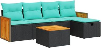 vidaXL Set De Sof&aacute;s De Jard&iacute;n 6 Piezas Y Cojines Rat&aacute;n Sint&eacute;tico Negro Vidaxl