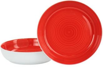 Gibson Home Crenshaw 8.5 Inch 2 Piece Stoneware Dinner Bowl Set in Red at Nordstrom