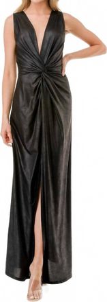 Ariella Twist Front Faux Leather Maxi Dress In Black