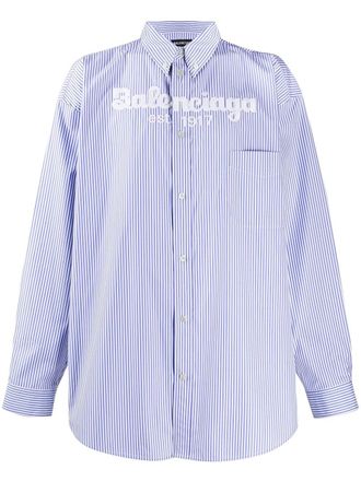 Balenciaga Camicia con ricamo EST. 1917 - Blu