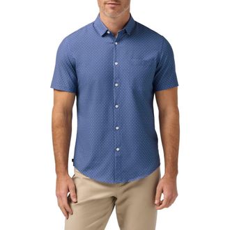Mizzen+Main Leeward Trim Fit Short Sleeve Performance Button-Up Shirt in Coastal Fjord Medallion Print at Nordstrom, Size Xx-Large