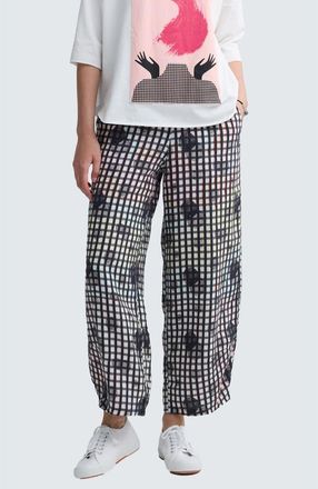 Luukaa D'Celli Clarisse Neon Print Linen Pants in Neon Black at Nordstrom, Size 16