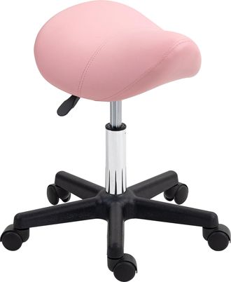 HOMCOM Saddle Stool Adjustable Rolling Salon Chair For Massage Spa Beauty Pink | TJ Hughes