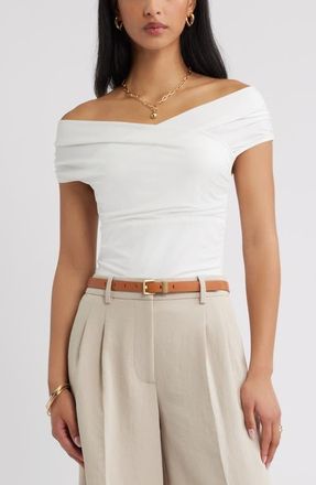 Open Edit Crossover Off the Shoulder Top in Ivory at Nordstrom, Size Xx-Small