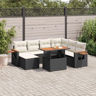 vidaXL Set De Sof&aacute;s De Jard&iacute;n 8 Piezas Y Cojines Rat&aacute;n Sint&eacute;tico Negro Vidaxl