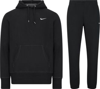 Nike Mens Club Fleece Hooded Pullover Tracksuit Set Black Cotton - Size X-Large